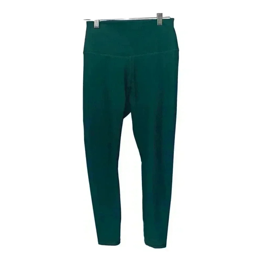 Wilo Base Ribbed Green 7/8 Length Leggings, Large
